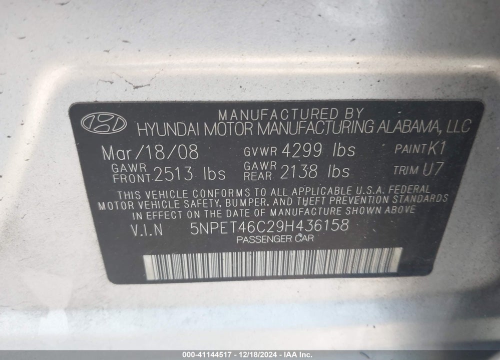 2009 HYUNDAI SONATA VIN: 5NPET46C29H436158