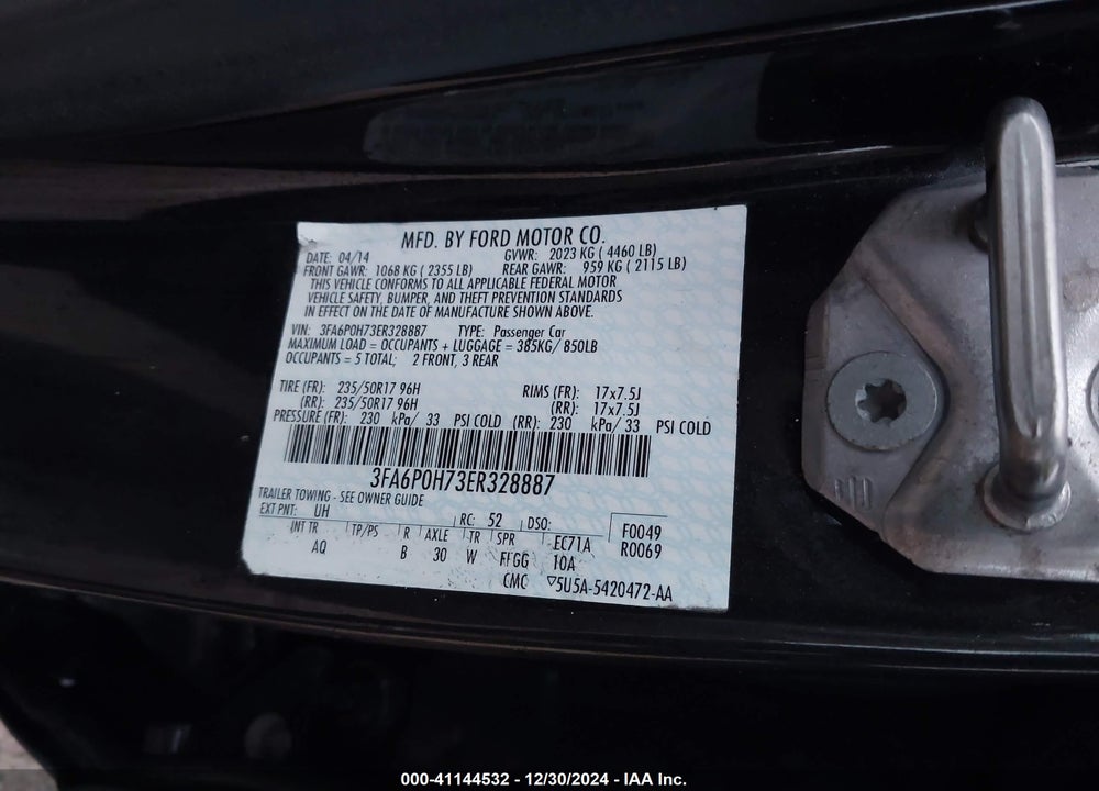 2014 FORD FUSION VIN: 3FA6P0H73ER328887