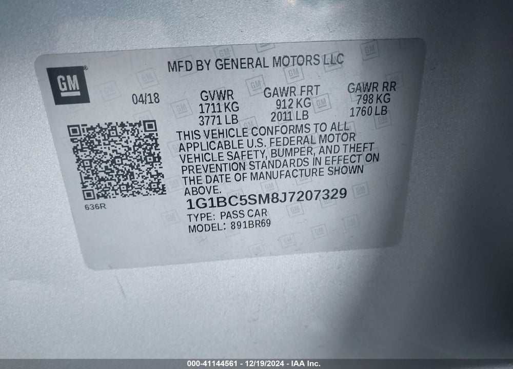 2018 CHEVROLET CRUZE LS AUTO VIN: 1G1BC5SM8J7207329