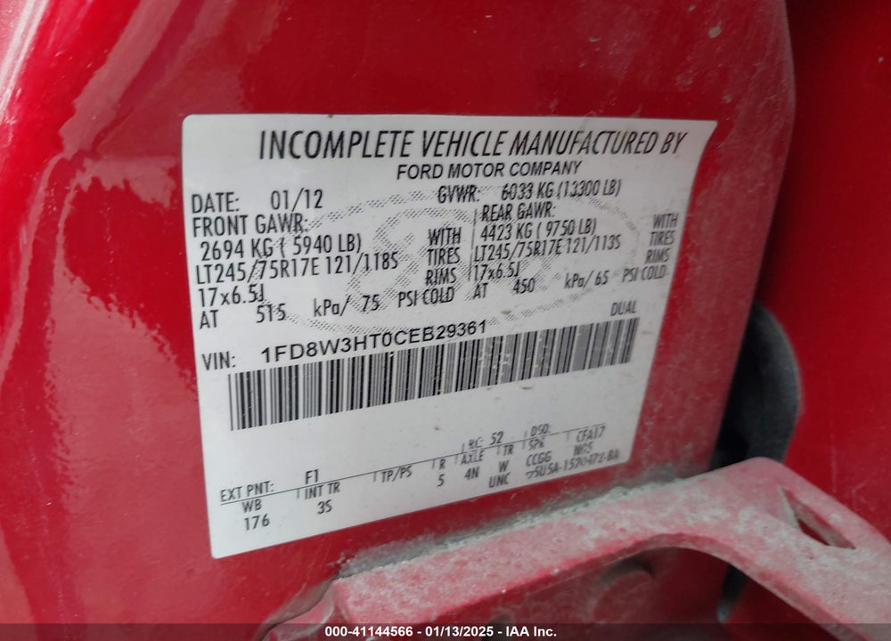 2012 FORD F-350 CHASSIS XLT VIN: 1FD8W3HT0CEB29361