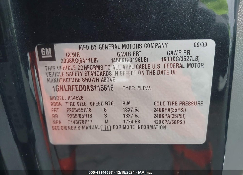 2010 CHEVROLET TRAVERSE LT VIN: 1GNLRFED0AS115616