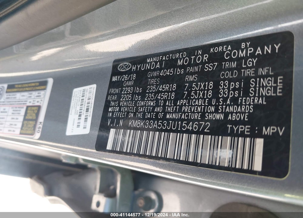 2018 HYUNDAI KONA LIMITED VIN: KM8K33A53JU154672