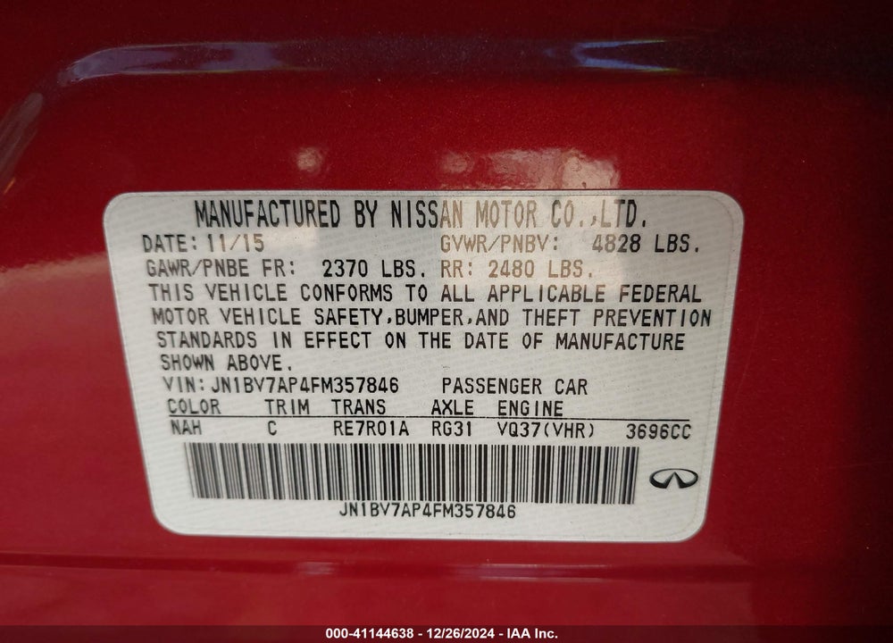 2015 INFINITI Q50 VIN: JN1BV7AP4FM357846