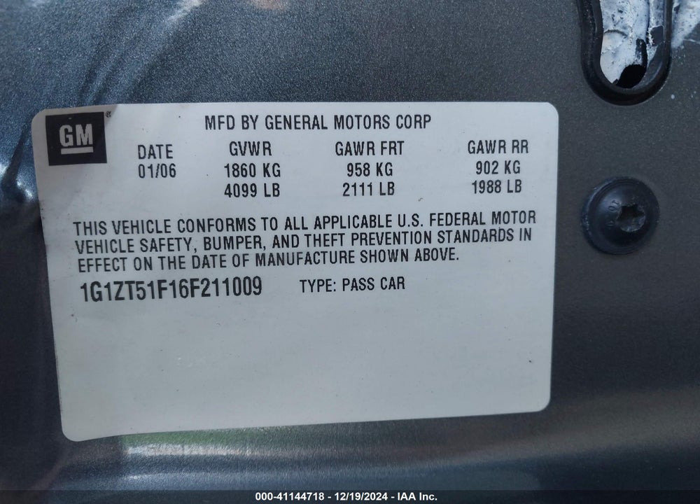 2006 CHEVROLET MALIBU LT VIN: 1G1ZT51F16F211009