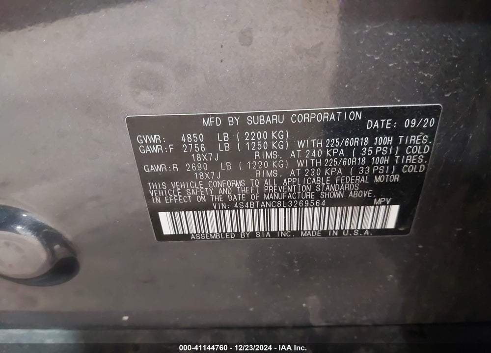 2020 SUBARU OUTBACK LIMITED VIN: 4S4BTANC8L3269564