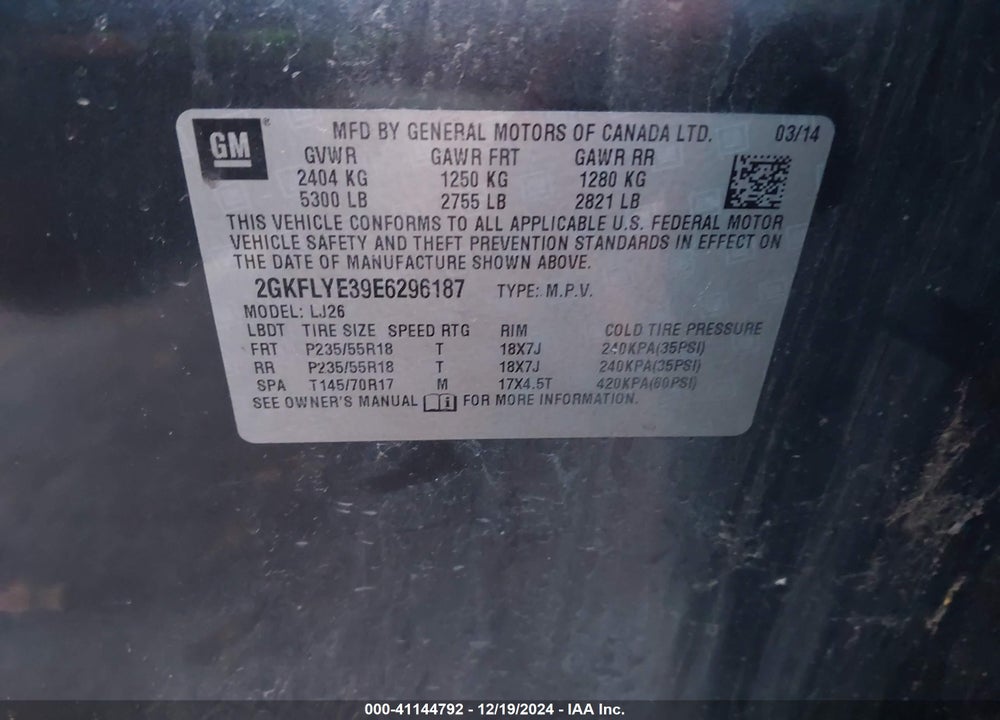 2014 GMC TERRAIN SLT-2 VIN: 2GKFLYE39E6296187