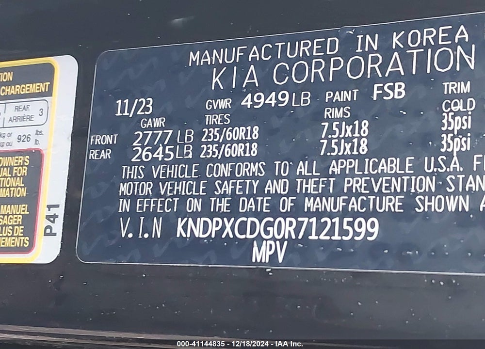 2024 KIA SPORTAGE HYBRID SX-PRESTIGE VIN: KNDPXCDG0R7121599