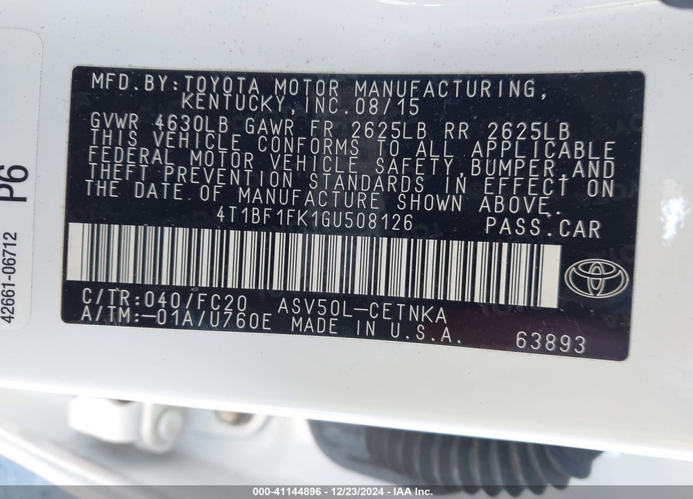 2016 TOYOTA CAMRY LE VIN: 4T1BF1FK1GU508126