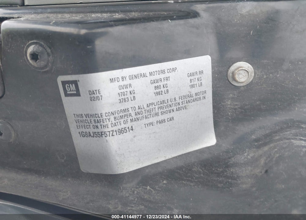 2007 SATURN ION 2 VIN: 1G8AJ55F57Z196514