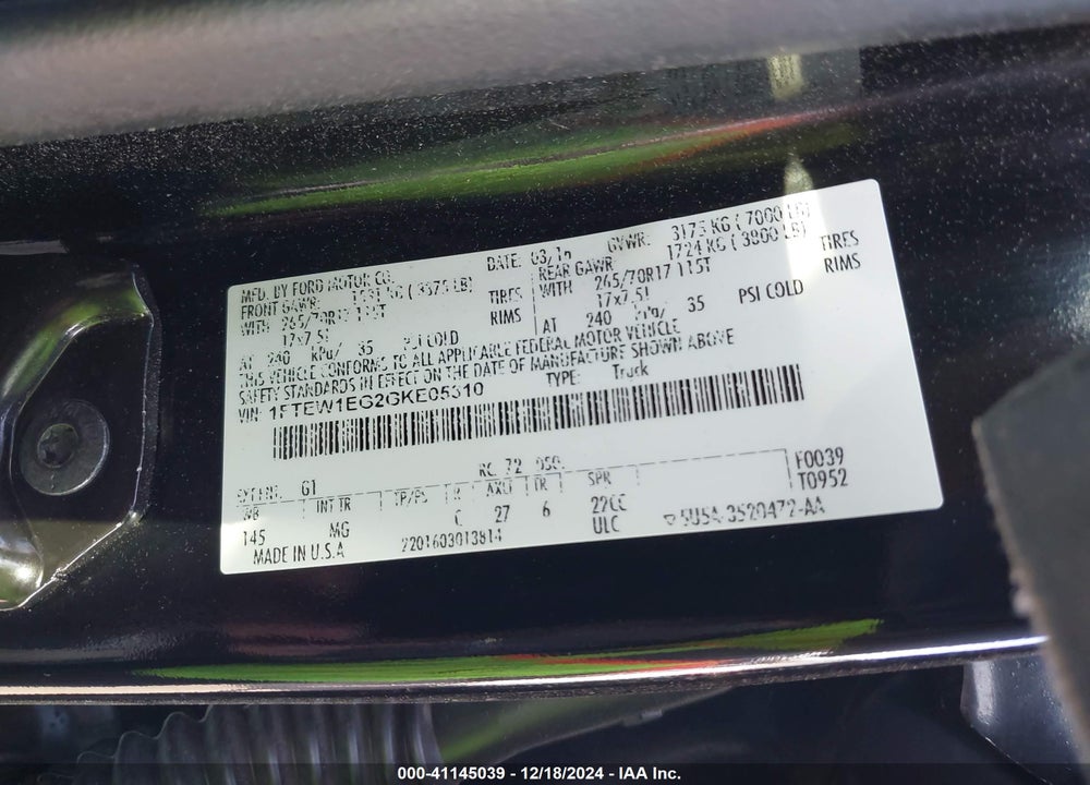 2016 FORD F-150 VIN: 1FTEW1EG2GKE05310