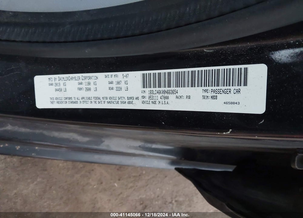 2008 DODGE AVENGER VIN: 1B3LC46K08N663654