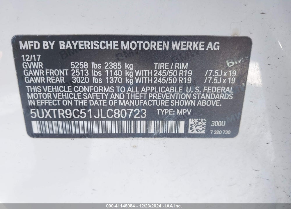 2018 BMW X3 XDRIVE30I VIN: 5UXTR9C51JLC80723
