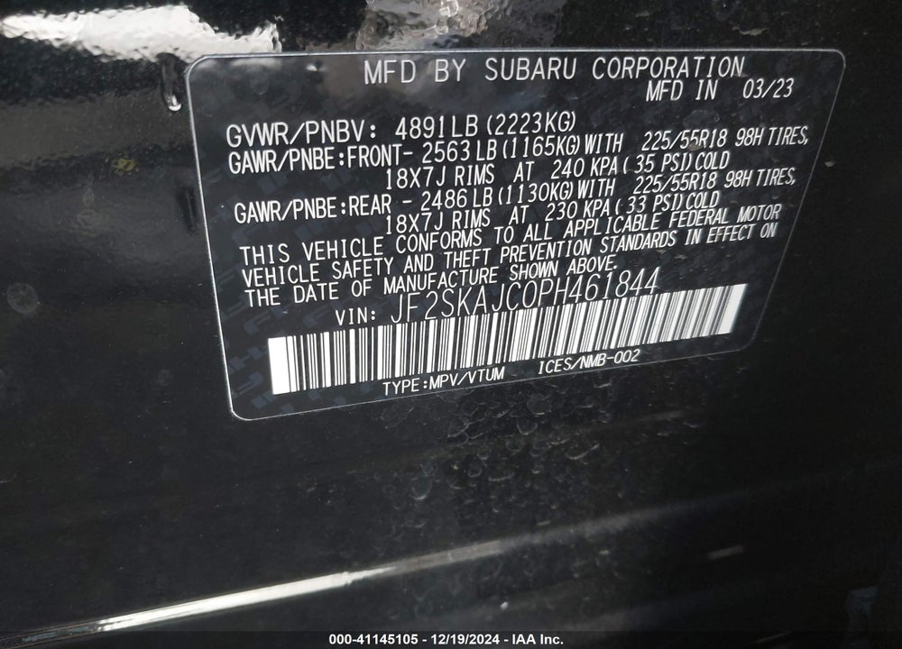 2023 SUBARU FORESTER SPORT VIN: JF2SKAJC0PH461844