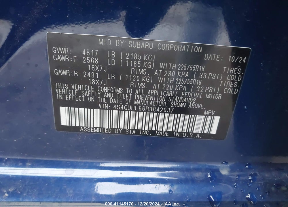 2024 SUBARU CROSSTREK SPORT VIN: 4S4GUHF66R3842037