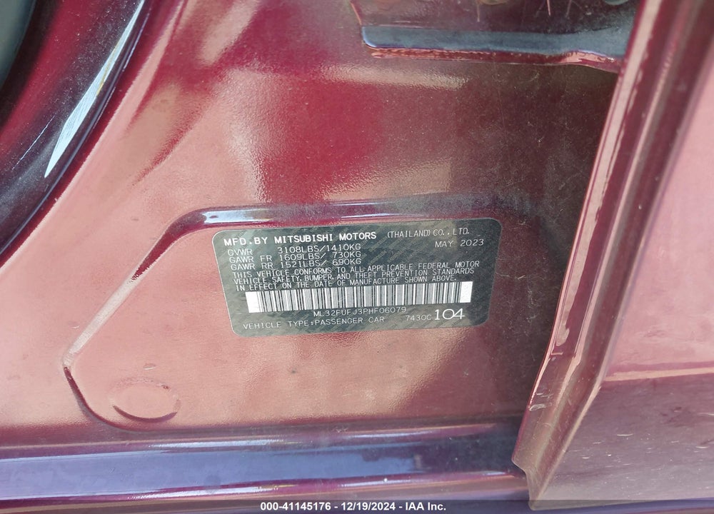 2023 MITSUBISHI MIRAGE G4 VIN: ML32FUFJ3PHF06079