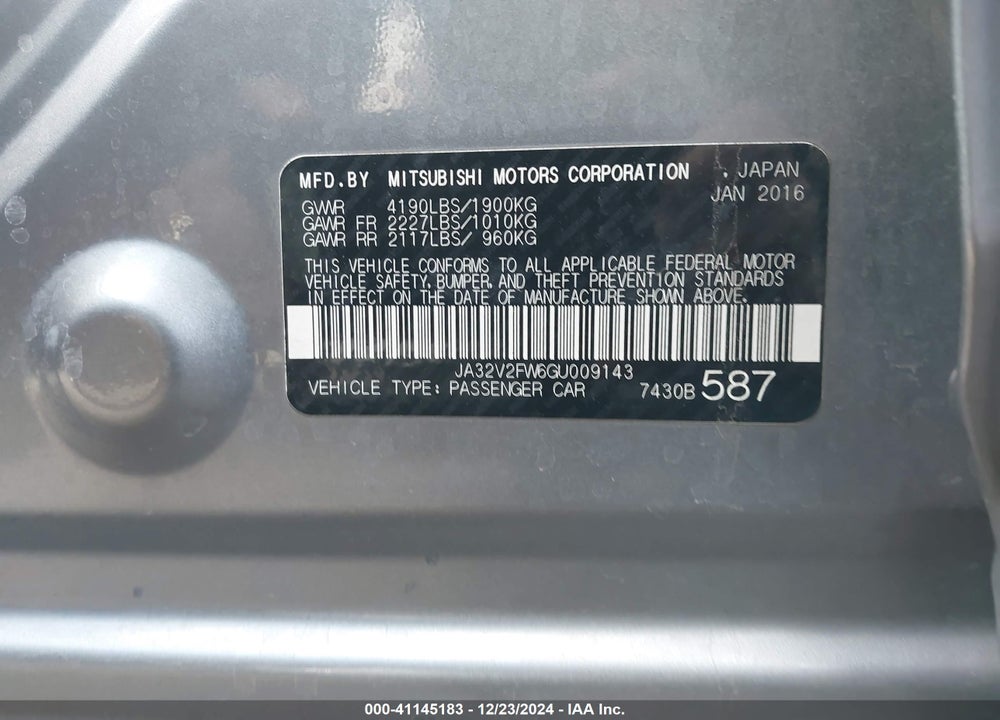 2016 MITSUBISHI LANCER SE VIN: JA32V2FW6GU009143