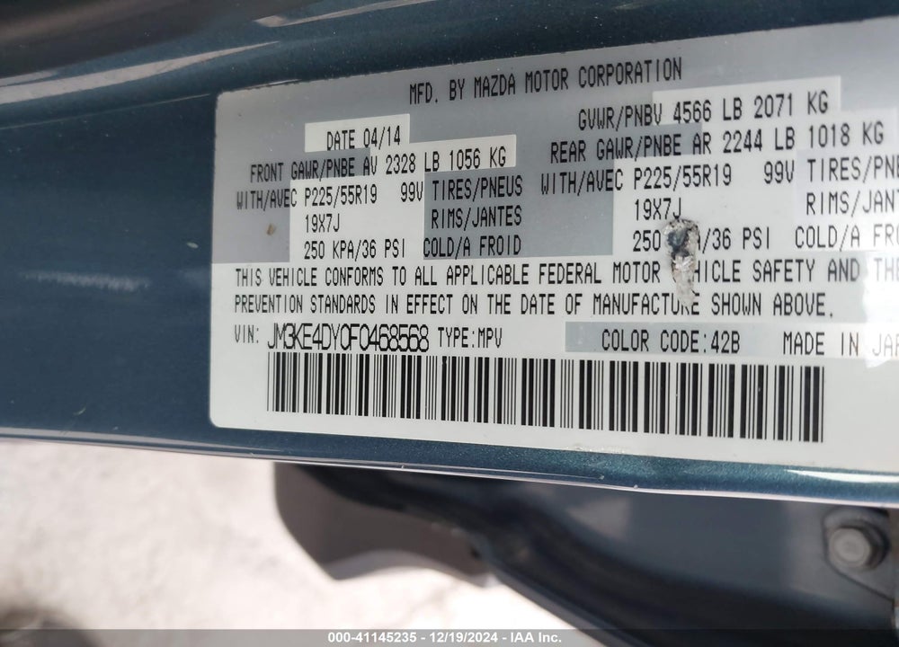 2015 MAZDA CX-5 GRAND TOURING VIN: JM3KE4DY0F0468568
