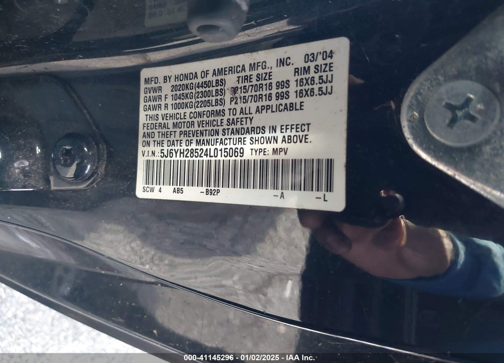 2004 HONDA ELEMENT EX VIN: 5J6YH28524L015069