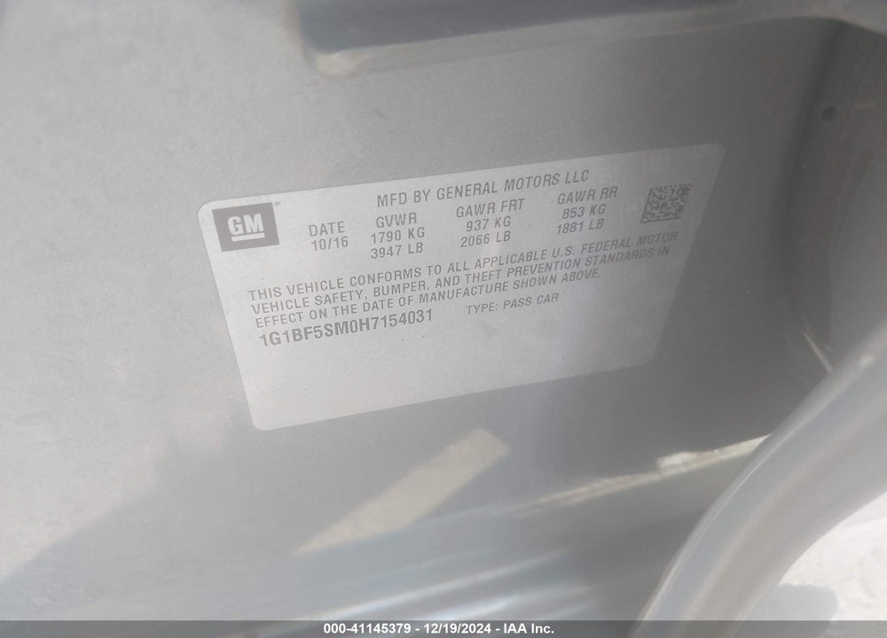 2017 CHEVROLET CRUZE VIN: 1G1BF5SM0H7154031