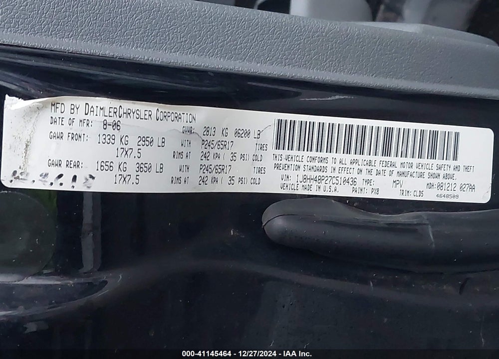 2007 JEEP COMMANDER SPORT VIN: 1J8HH48P27C510436