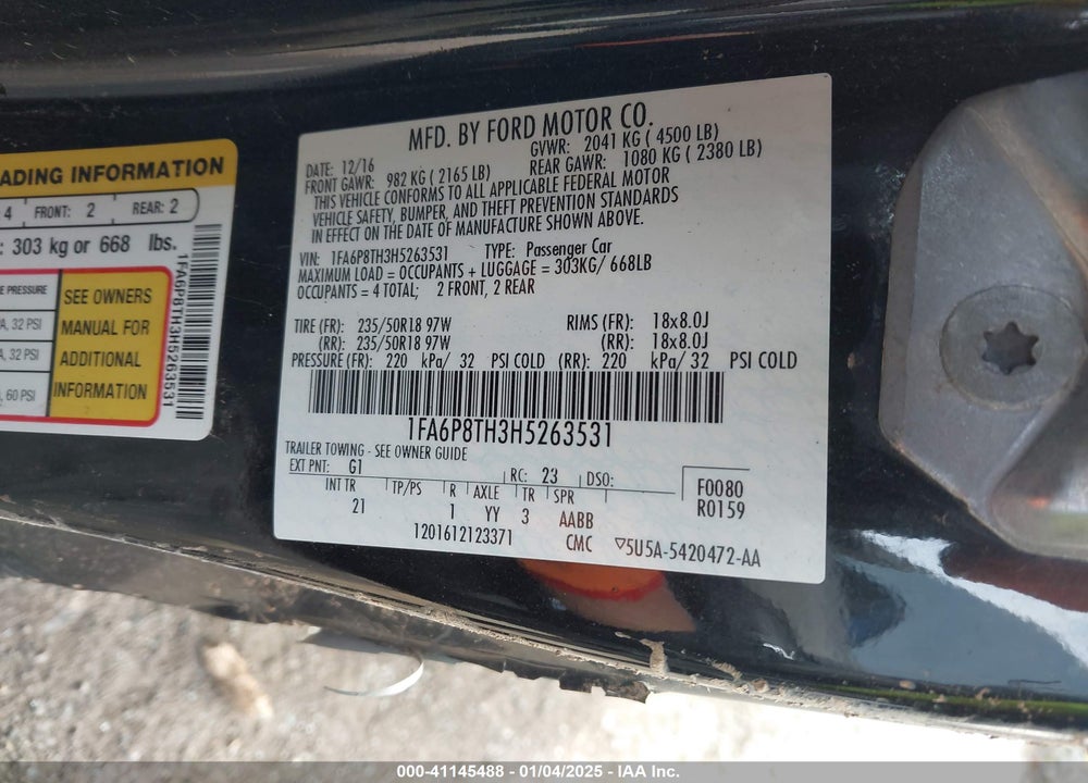 2017 FORD MUSTANG ECOBOOST VIN: 1FA6P8TH3H5263531