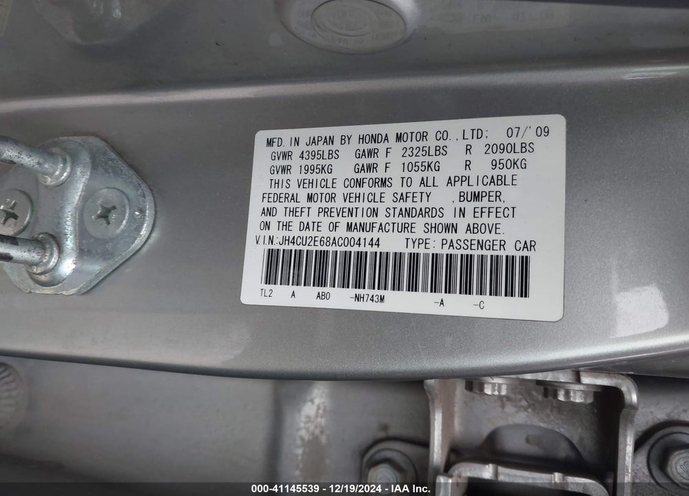 2010 ACURA TSX VIN: JH4CU2E68AC004144