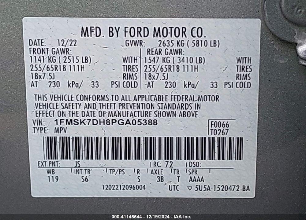 2023 FORD EXPLORER XLT VIN: 1FMSK7DH8PGA05388
