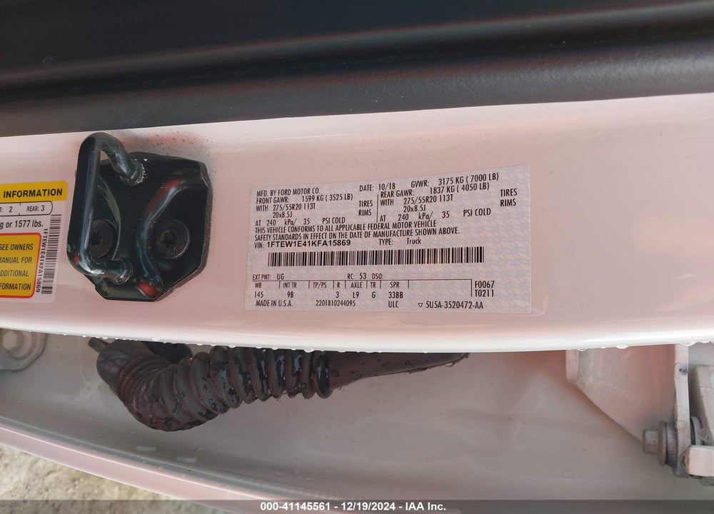 2019 FORD F150 VIN: 1FTEW1E41KFA15869