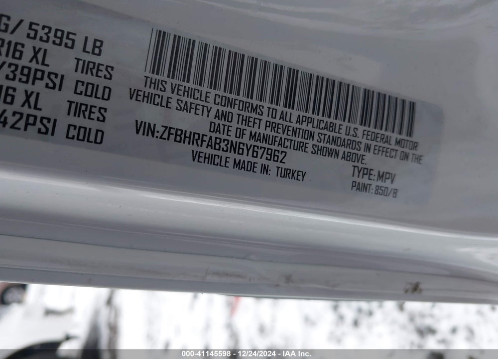 2022 RAM PROMASTER CITY CARGO VAN VIN: ZFBHRFAB3N6Y67962