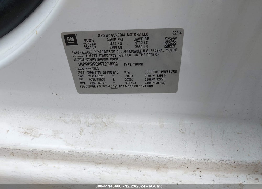 2014 CHEVROLET SILVERADO 1500 1LT VIN: 1GCRCREC9EZ274869