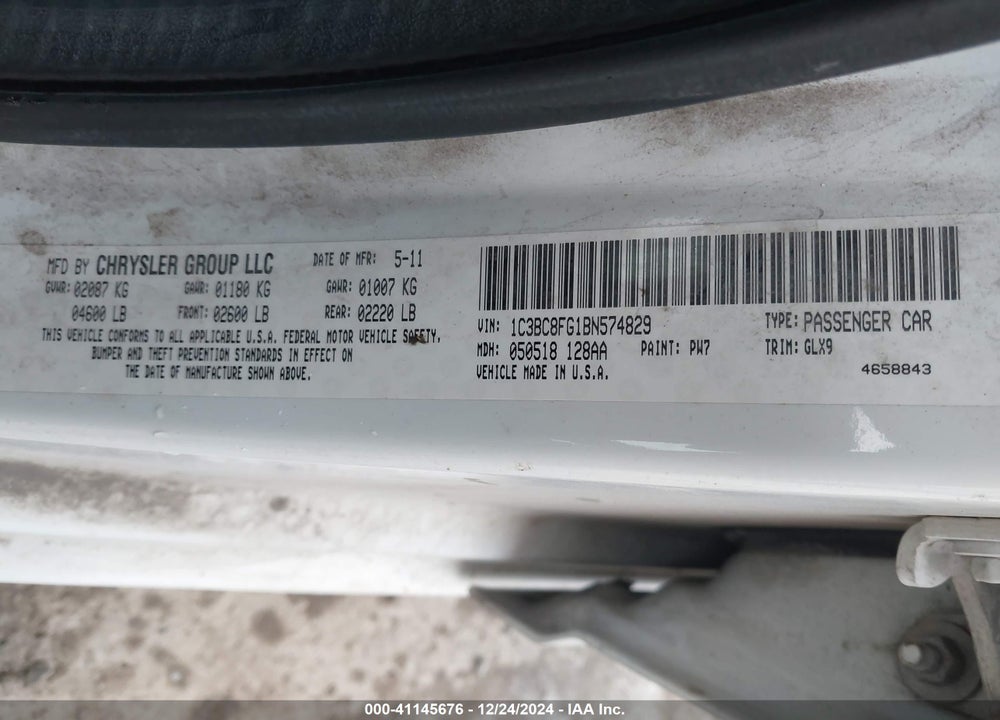 2011 CHRYSLER 200 S VIN: 1C3BC8FG1BN574829