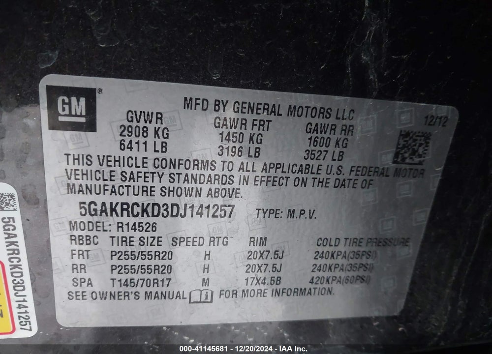 2013 BUICK ENCLAVE LEATHER VIN: 5GAKRCKD3DJ141257
