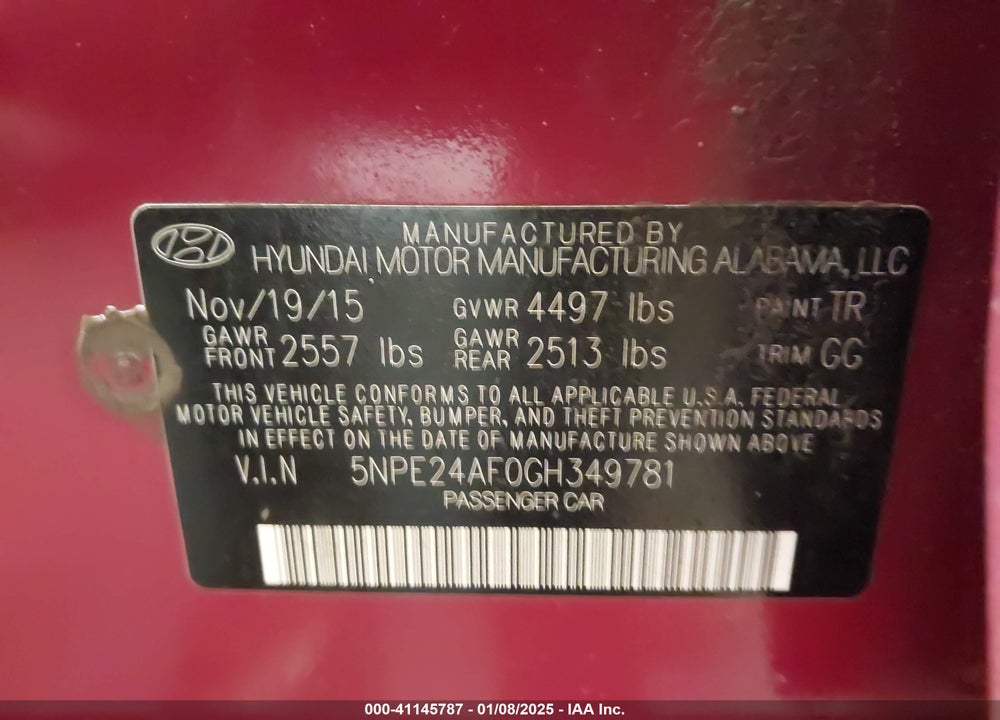 2016 HYUNDAI SONATA VIN: 5NPE24AF0GH349781