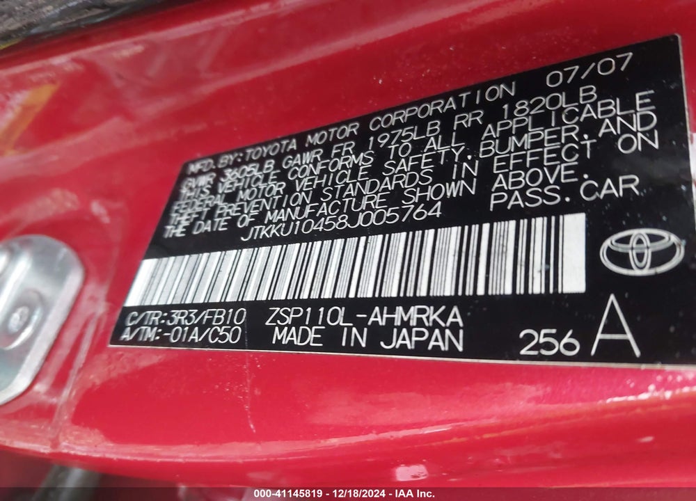 2008 SCION XD VIN: JTKKU10458J005764