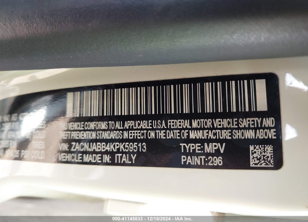 2019 JEEP RENEGADE LATITUDE FWD VIN: ZACNJABB4KPK59513