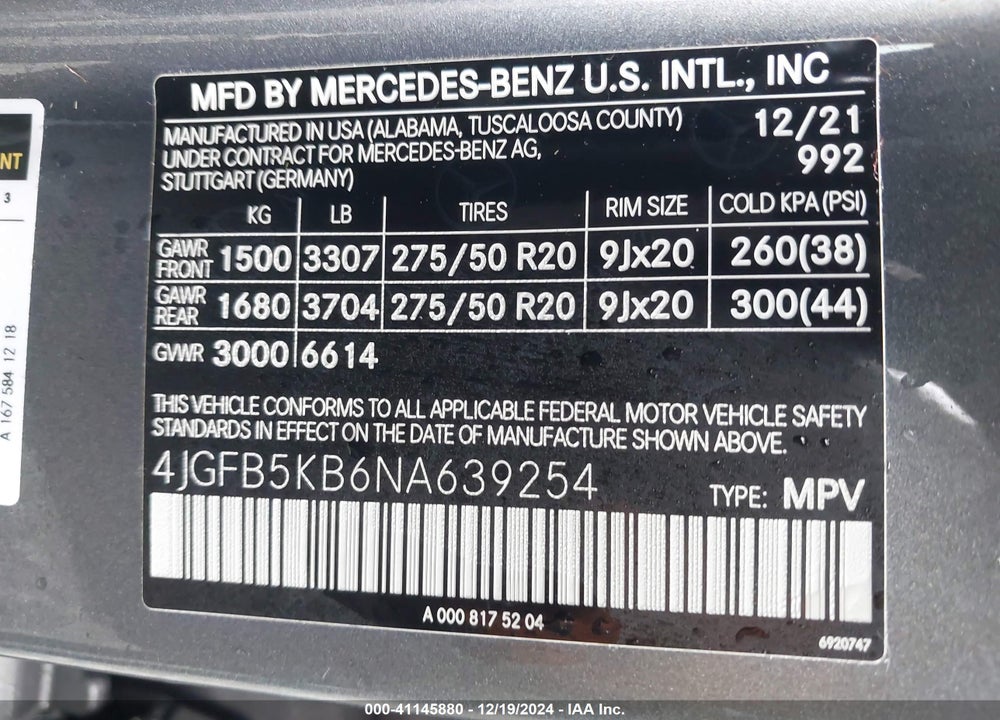 2022 MERCEDES-BENZ GLE 450 4MATIC VIN: 4JGFB5KB6NA639254
