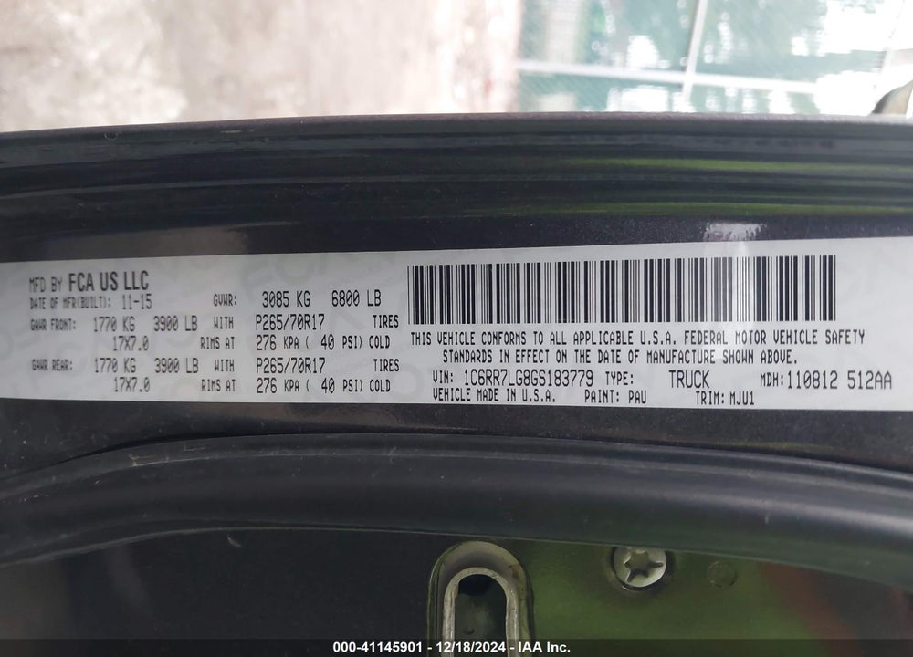 2016 RAM 1500 VIN: 1C6RR7LG8GS183779