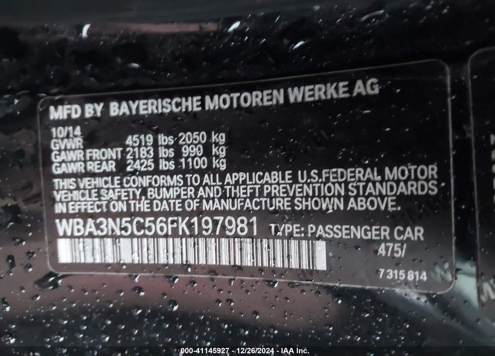 2015 BMW 428I VIN: WBA3N5C56FK197981