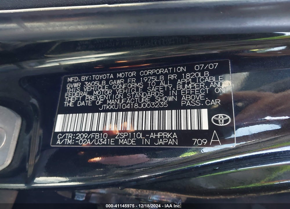 2008 SCION XD VIN: JTKKU10418J003235