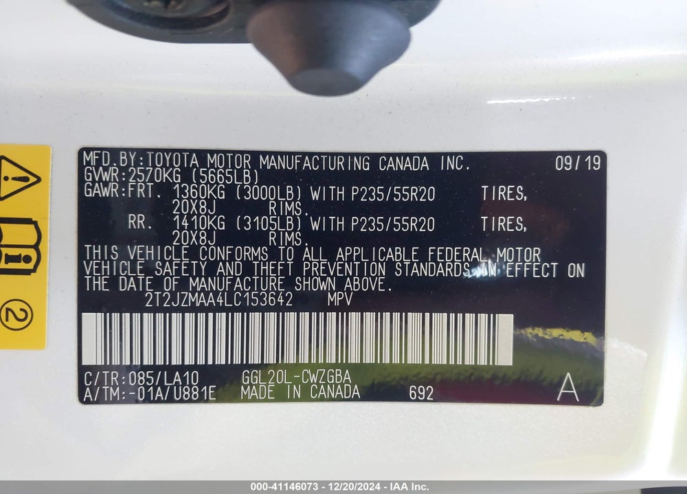 2020 LEXUS RX 350 VIN: 2T2JZMAA4LC153642