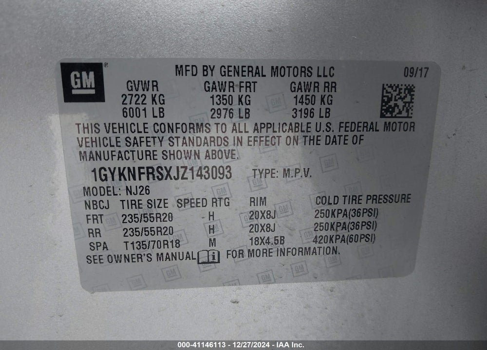 2018 CADILLAC XT5 PREMIUM LUXURY VIN: 1GYKNFRSXJZ143093