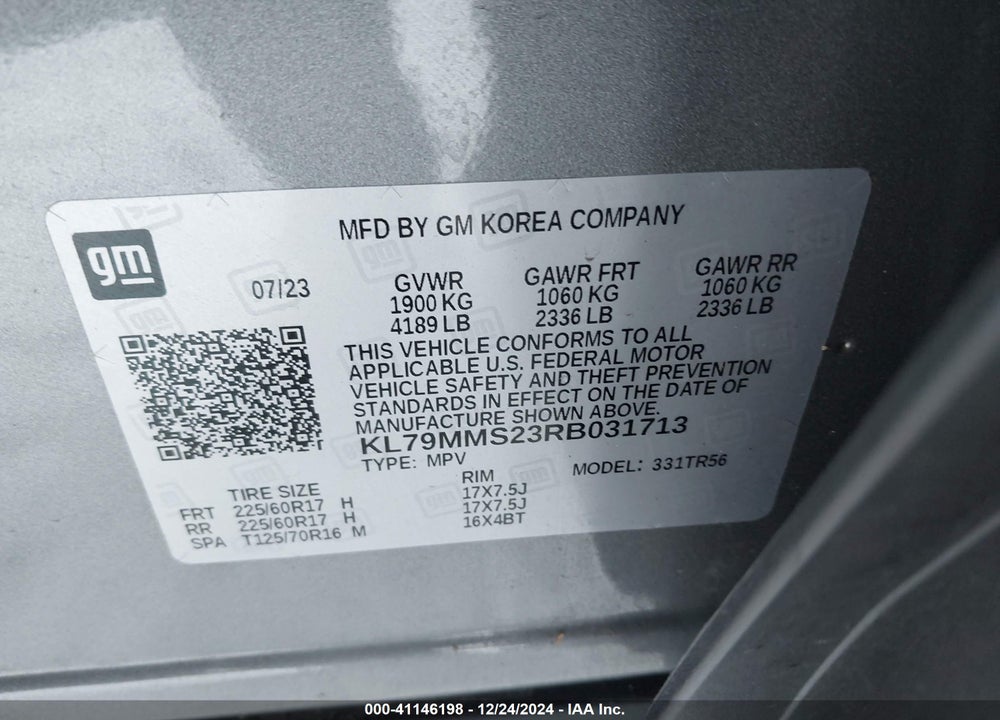 2024 CHEVROLET TRAILBLAZER FWD LS VIN: KL79MMS23RB031713