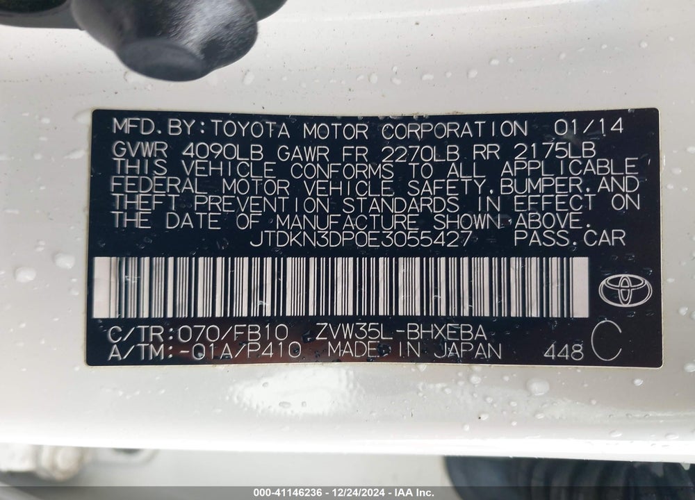 2014 TOYOTA PRIUS PLUG-IN VIN: JTDKN3DP0E3055427