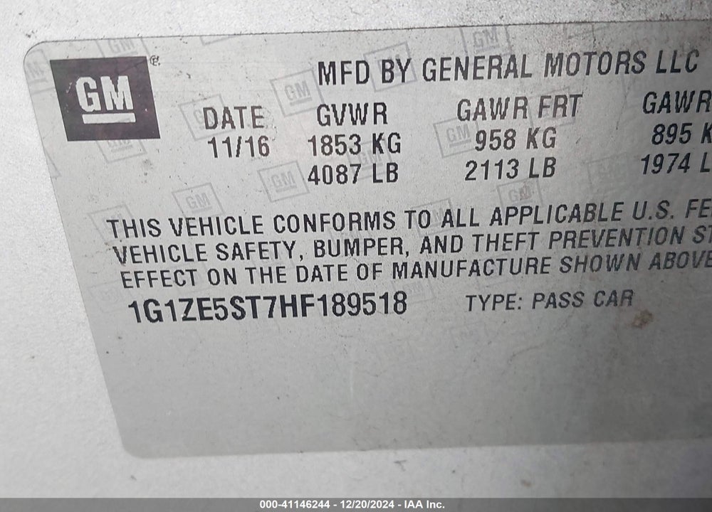 2017 CHEVROLET MALIBU 1LT VIN: 1G1ZE5ST7HF189518
