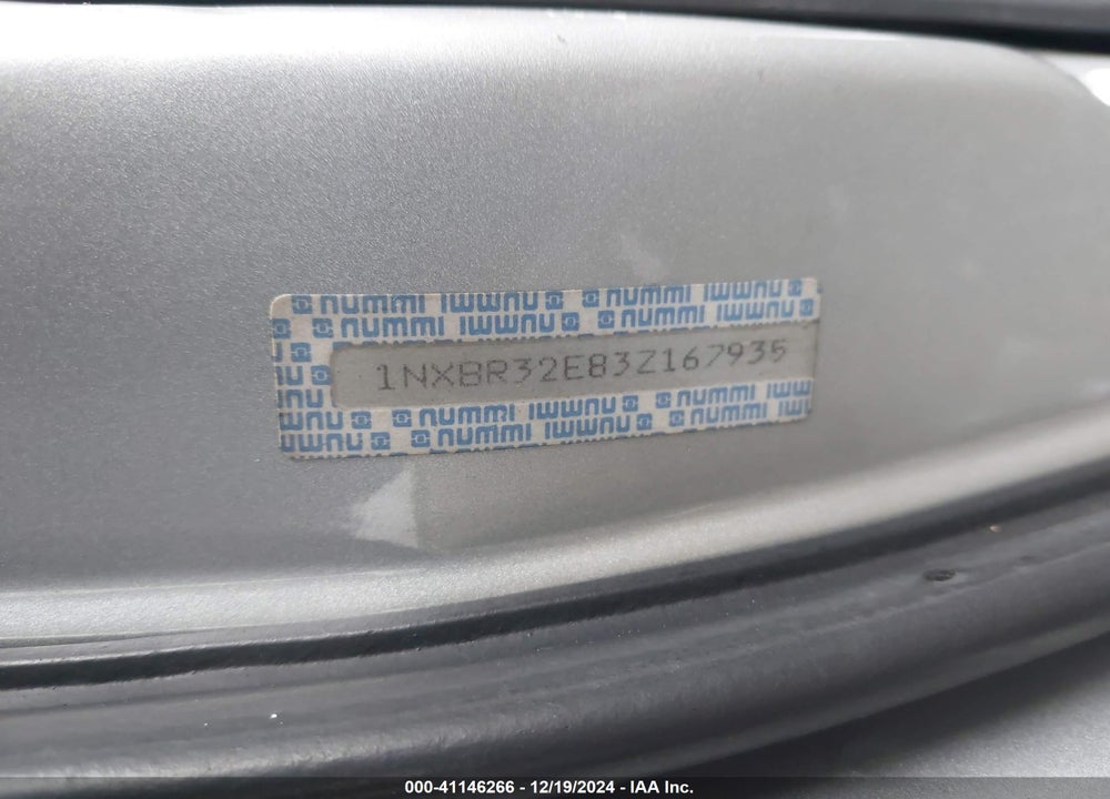 2003 TOYOTA COROLLA S VIN: 1NXBR32E83Z167935