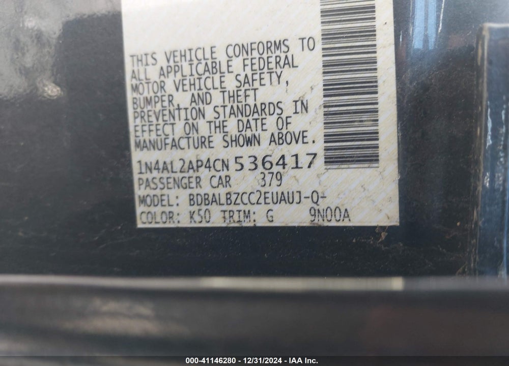 2012 NISSAN ALTIMA VIN: 1N4AL2AP4CN536417