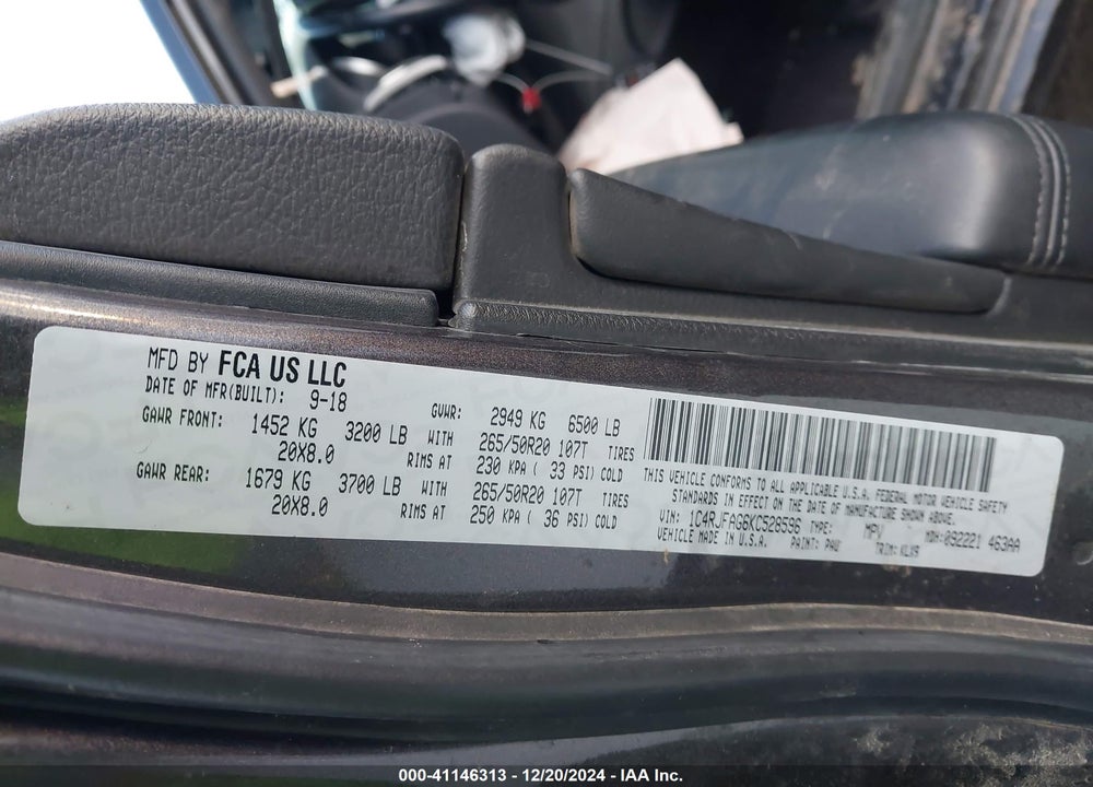 2019 JEEP GRAND CHEROKEE ALTITUDE 4X4 VIN: 1C4RJFAG6KC528596