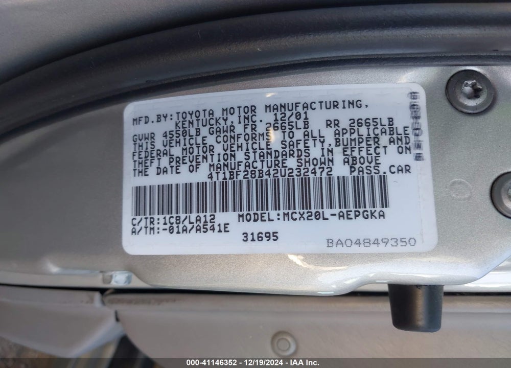 2002 TOYOTA AVALON XLS VIN: 4T1BF28B42U232472