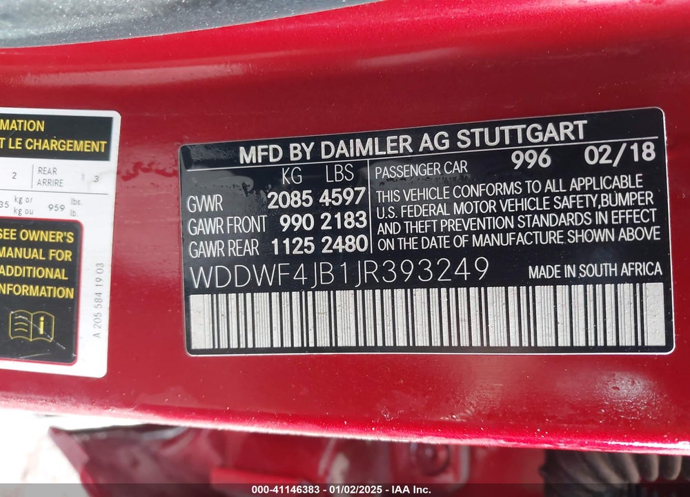 2018 MERCEDES C300 VIN: WDDWF4JB1JR393249