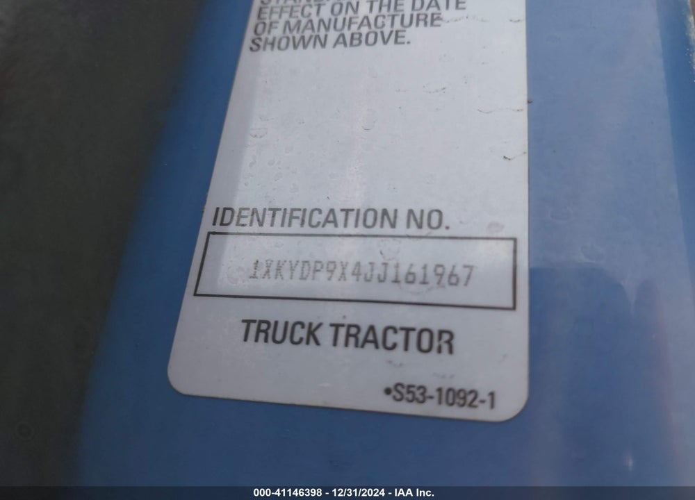 2018 KENWORTH T680 VIN: 1XKYDP9X4JJ161967